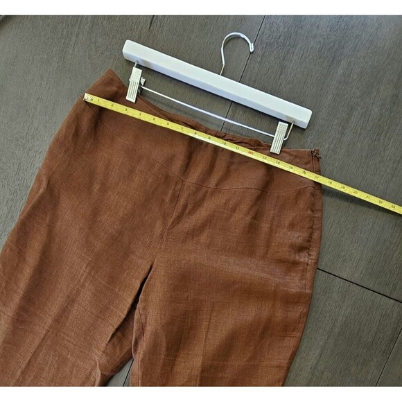 100% Irish Linen Brown Cropped Pants Flat Front Size 14 Lagenlook Minimalistic - Picture 3 of 8